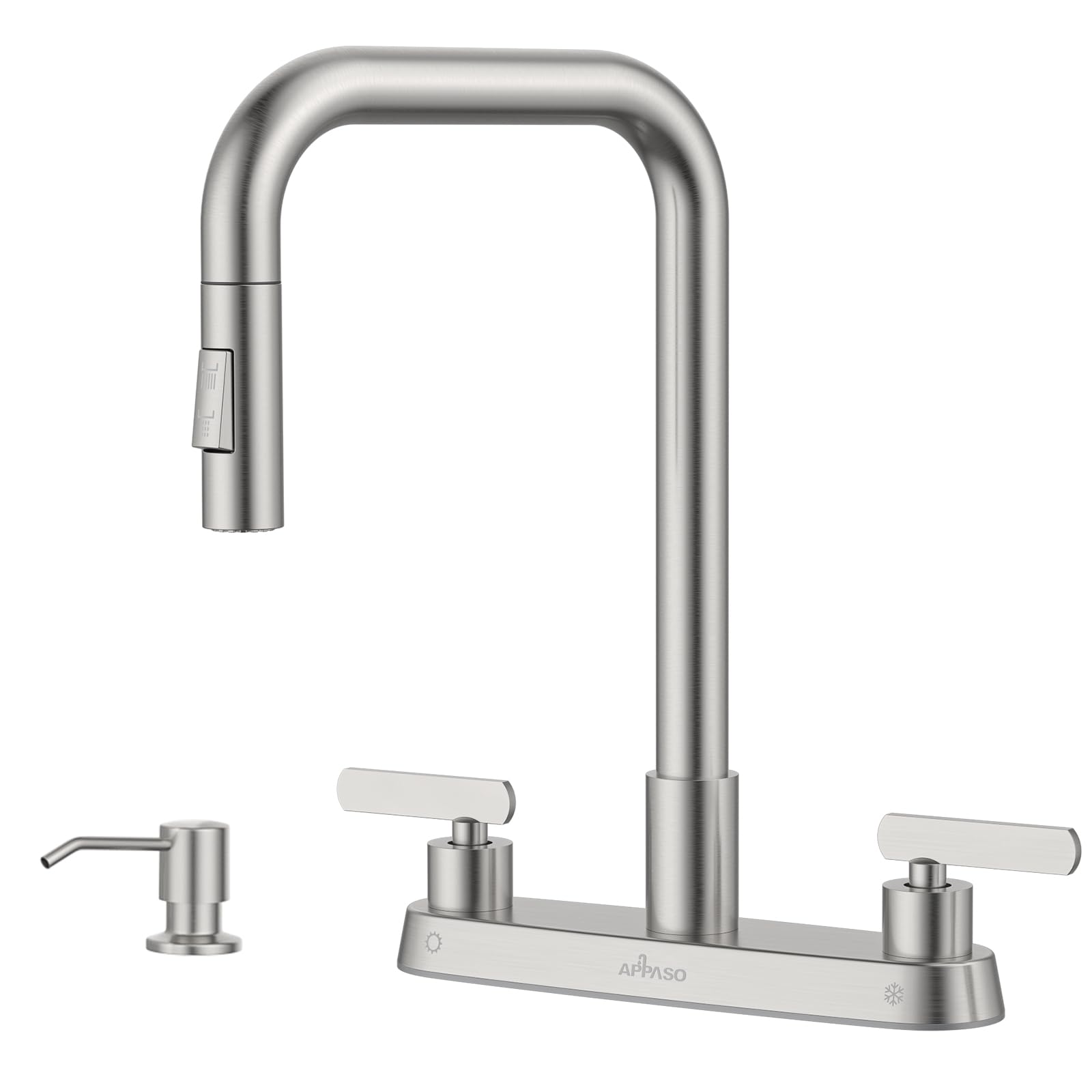 Robinet de cuisine à 2 poignées APPASO à jet puissant et pulvérisateur extractible pratique