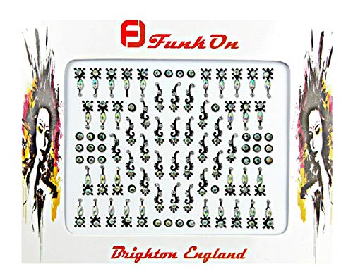 FunkOn� Festival Bindi stickers Stick on Face Gems for Festivals Tribal Tikka Makeup Indian Crystal Bindis Large Pack of Glitter Diamante Bollywood Costume Forehead Jewels