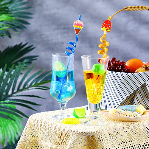 24 Pieces Reusable Ice Cream Straws Plastic Ice Cream Drinking Straws Cute Crazy Straws Ice Cream Party Favors For Kids Birthday Party 8 Styles, 8 Colors #TOP3