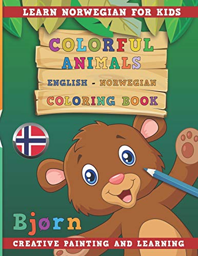 Colorful Animals English - Norwegian Coloring Book. Learn Norwegian for Kids. Creative painting and learning. image 3