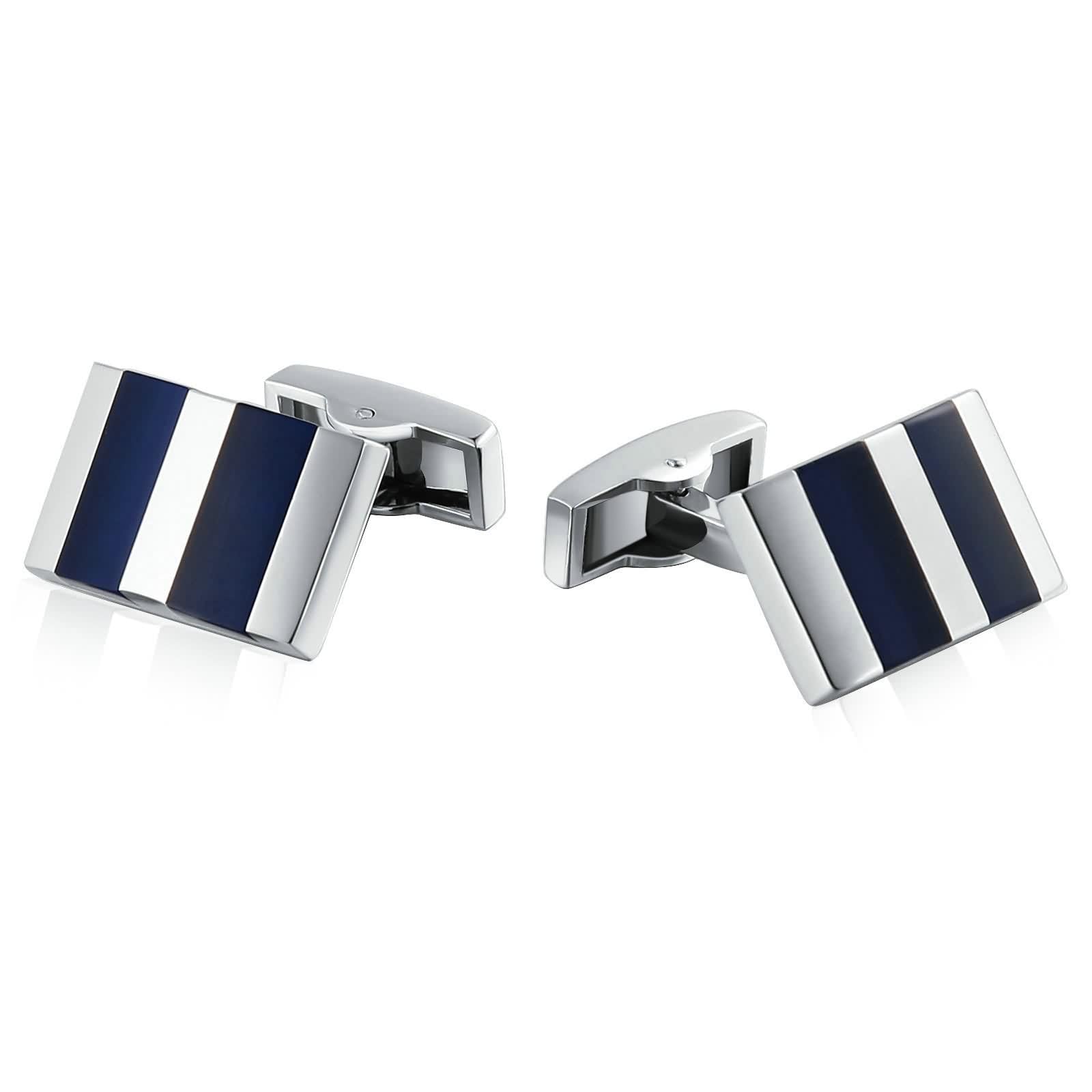 Gemelos de plata y acero inoxidable azul con circonitas para camisa de hombre 6