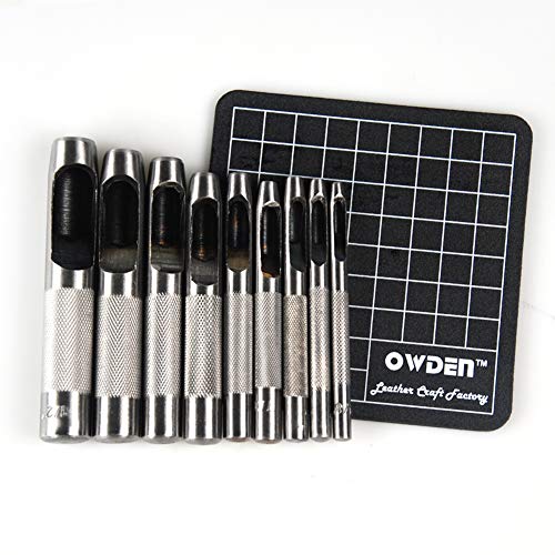 Owden 9 Pieces Hollow Punch Set (1/8"-1/2") With A Free Cutting Mat, Leather Hole Punch Set #TOP1