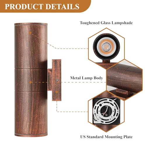 Image of DAKAFUL Dusk to Dawn Outdoor Lighting Sensor Wall Lights 2Pack, 12W 2700K Integrated LED Cylinder Up Down Lights Outdoor, IP65 Waterproof Aluminum Wall Sconce Exterior Wall Light for Porch Patio etc.