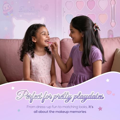 Image of Princess by RENEE Dear Diary Makeup Kit For Kids & Preteens | With 8 Eyeshadows, 2 Blushers, 2 Lipsticks, 2 Lip Gloss Solid, 2 Glitter Gels, 3 Brushes | Dermatologically Tested, Easy To Wash | 1 Unit