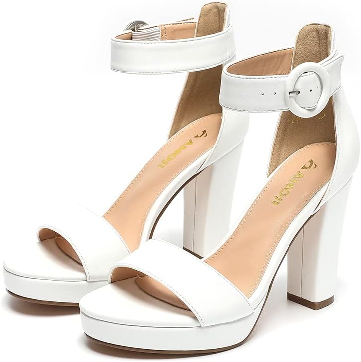 Amoji Women's Chunky Platform Heels 4'' Bowknot Heeled Sandal Wedding With Ankle Strap 302F4 - Image 5