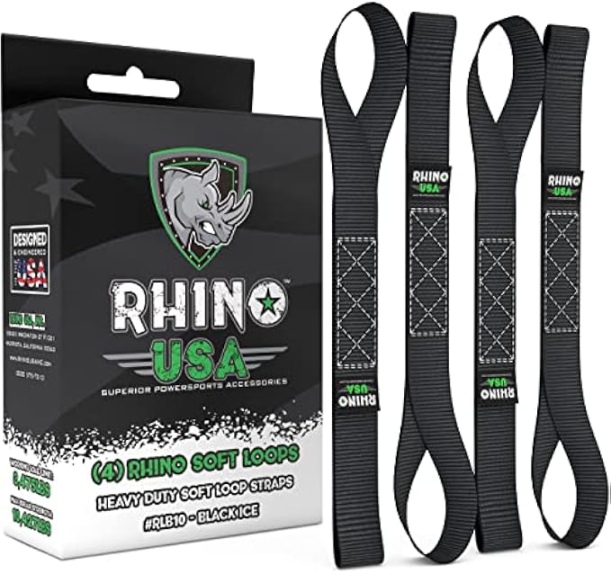 Rhino USA Soft Loop Motorcycle Tie-Down Straps (4PK) - 10,427lb Max Break Strength 1.7" x 17" Heavy-Duty Tie Downs for use w/Ratchet Strap