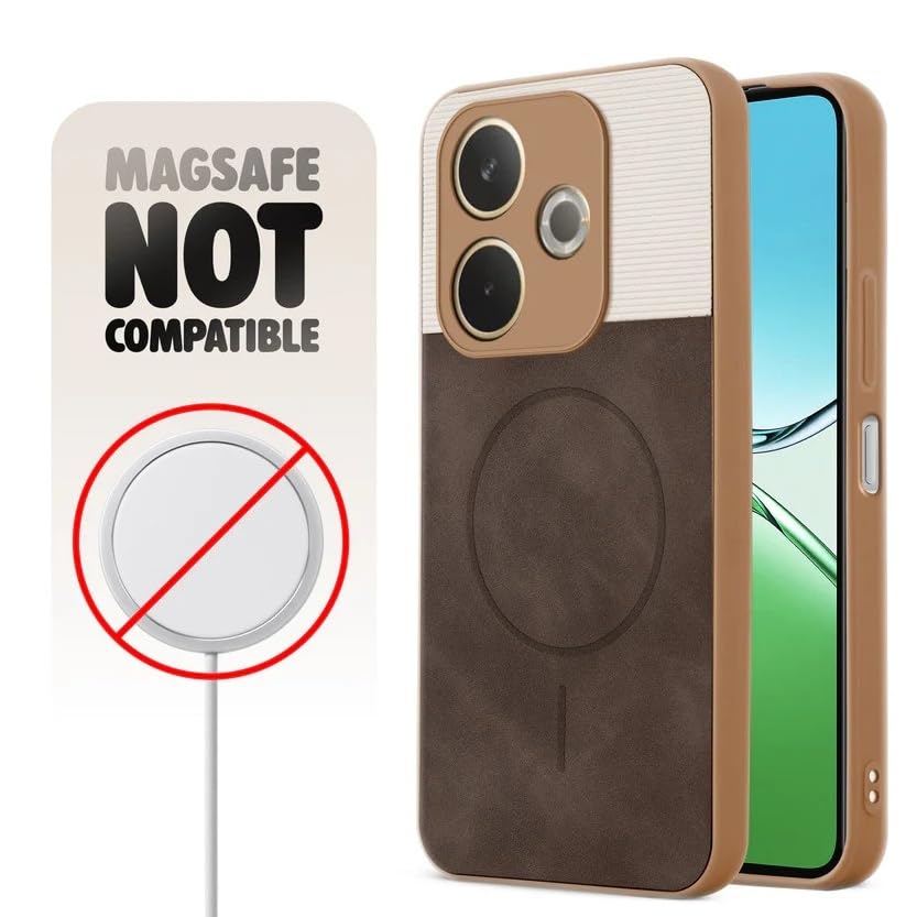 Image of Bintage CASE Mac Safe Design Hard Light Weight Back Case | Soft Border Camera Protect | Dual PU Leather Finish Back Cover Compatible for Mi Poco M6+ 5G - White & Cherry Brown
