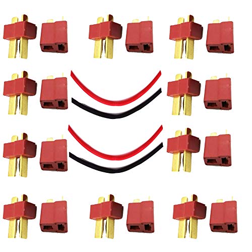 Yiqigou-T 10 Pares Tipo-T enchufes Macho Hembra Conectores adaptadors con Tubo termorretráctil (Rojo)