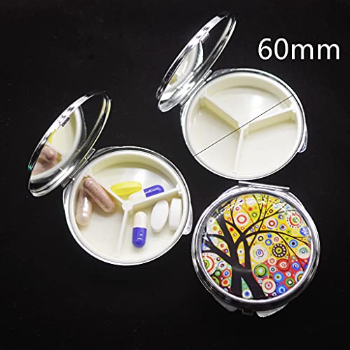 3 stuks ronde metalen pillendoos met spiegel pillendoos, reis-pillendoos, 3 vakken, pillendoosje, klein voor onderweg, medicijnen, tablet-organizer, tas, pillendoos voor dagelijks gebruik en reizen - Afbeelding 3