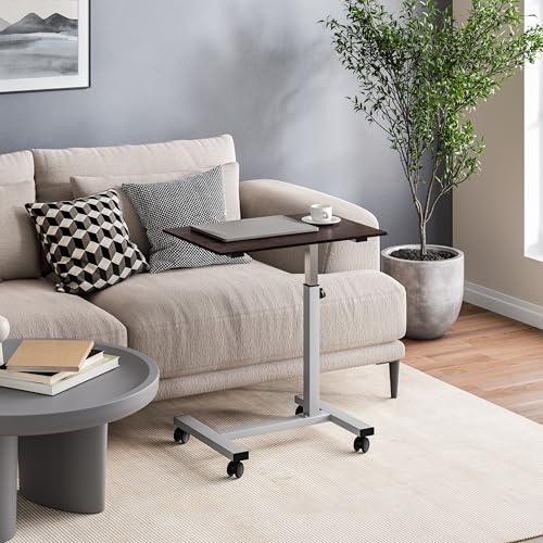 Image of Seville Classics Airlift Height Adjustable Mobile Rolling Laptop Cart Computer Workstation Desk Table for Home, Office, Classroom, Hospital, w /Wheels, Overbed Sit Stand (24 inch), Espresso