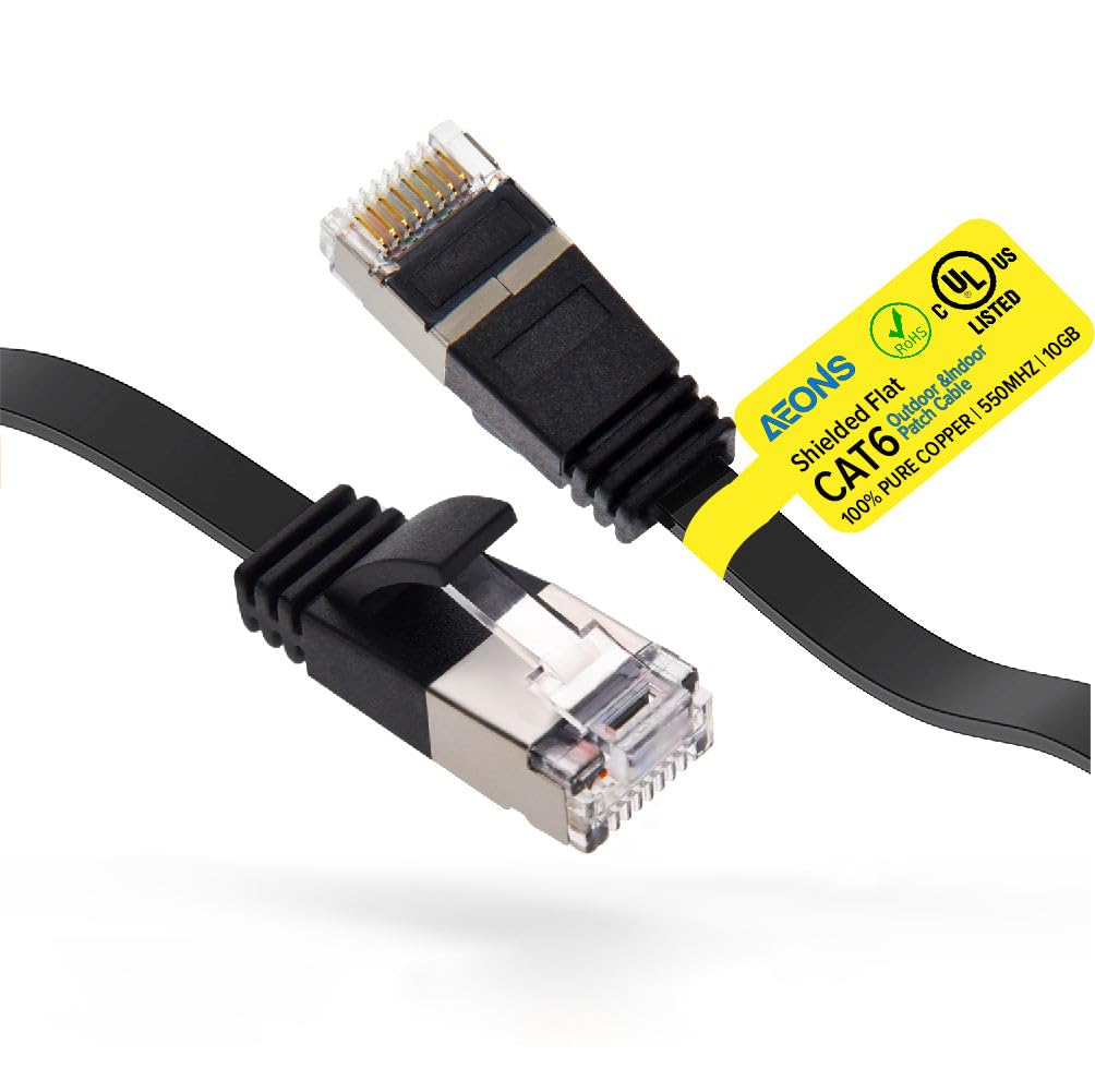 AEONS Cat 6 Flat Shielded Ethernet Patch Cable 7 ft Outdoor Indoor 10Gbps Support Cat7 Cat8 Network Slim Internet RJ45 LAN Cord Cat6 High Speed
