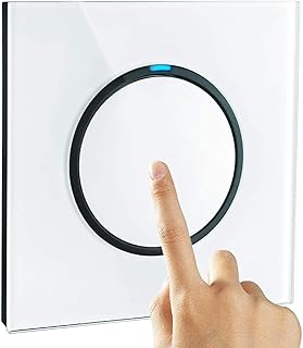 Light Switch White Single Button Switch, Tempered Glass Panel with LED Indicator 1-Gang 1-Way