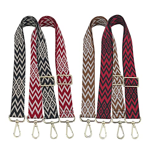 Image of 1pc Extendable Zigzags Jacquard Bag Strap with Clasps Geometric Webbing Belt for Shoulder Crossbag Messenger Bag Replacement (Red Black)