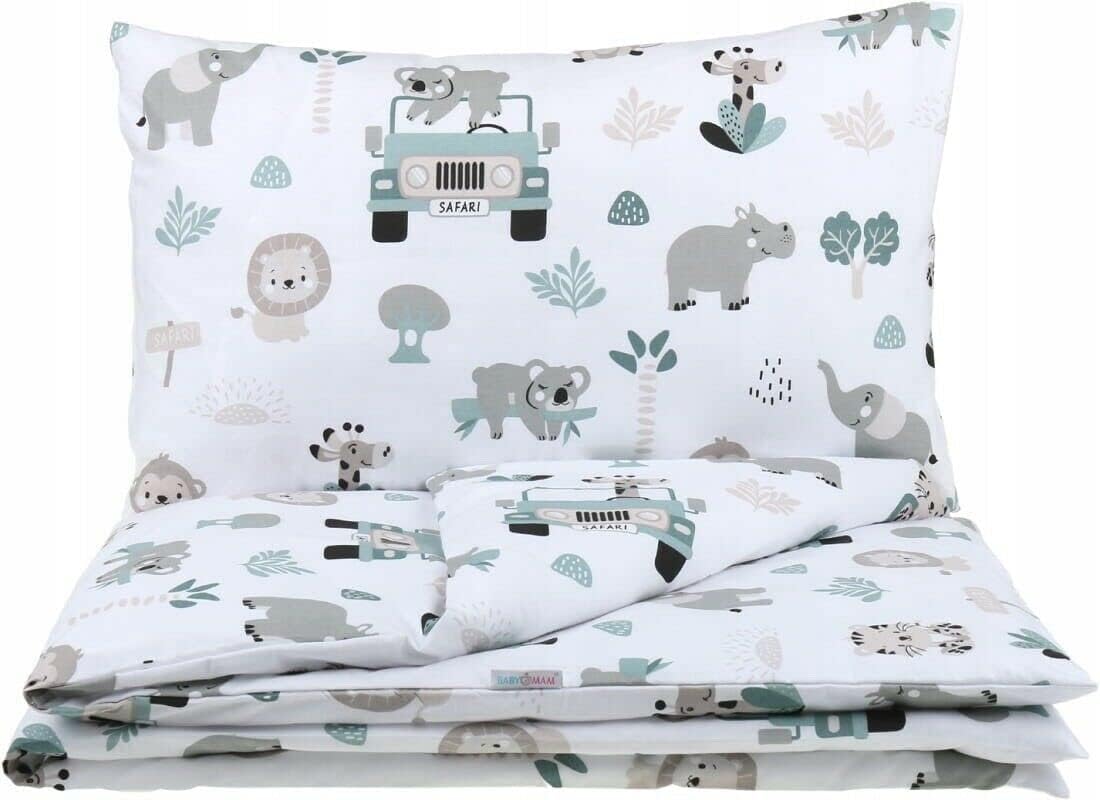 BABY MAM 2pc Cotton Bedding Cot Toddler Duvet Cover and Pillowcase Set to Fit Cot Bed 120x90cm On Safari