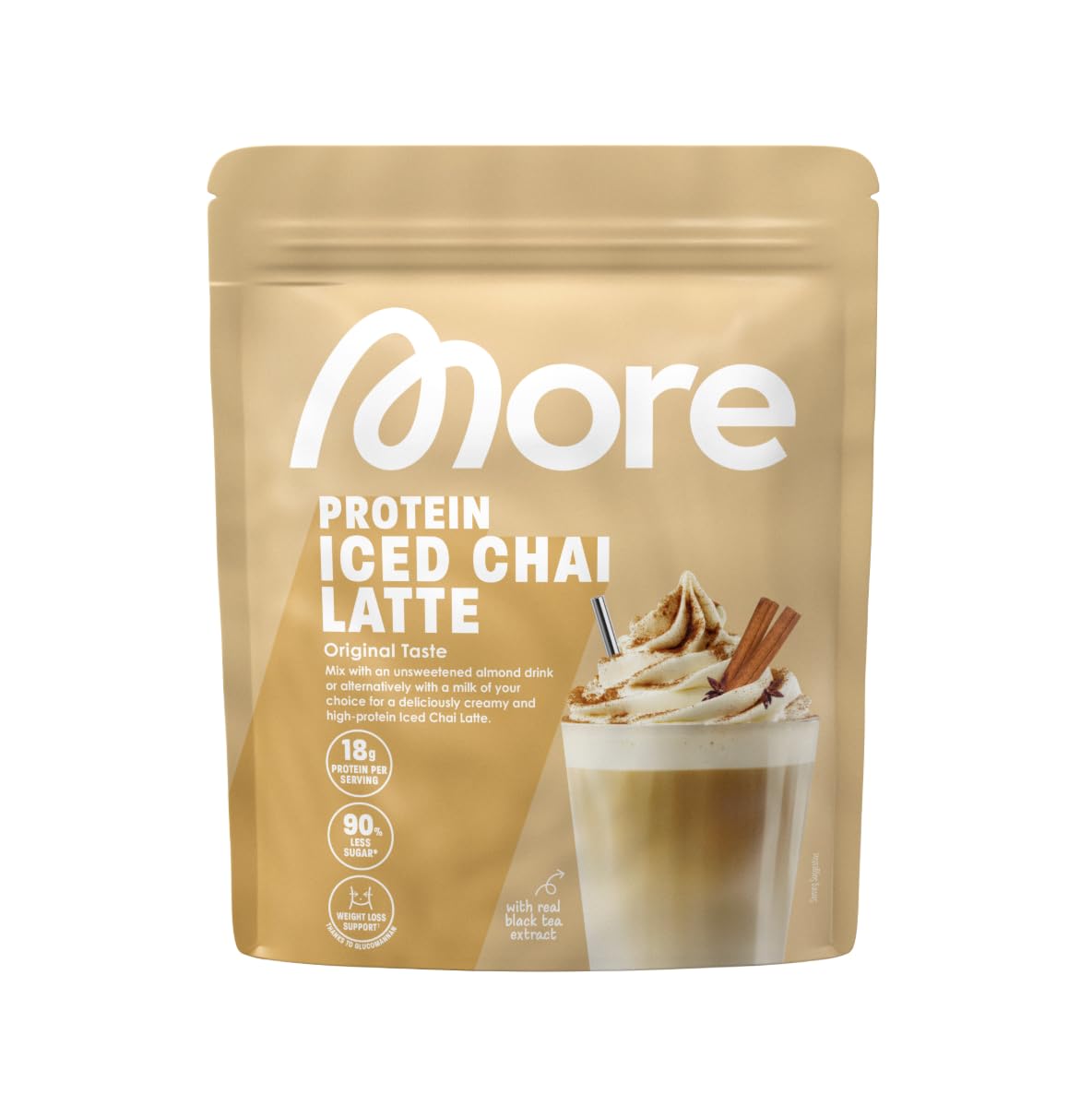MORE Protein Iced Chai Latte, 650g, mit wertvollen Proteinen, wenig Zucker und Fett - made in Germany