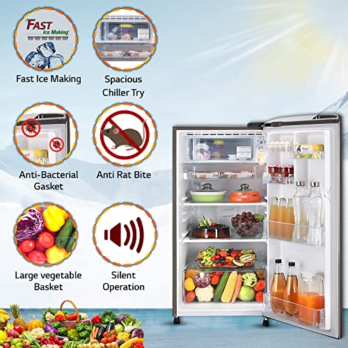 Image of LG 190 L 3 Star Direct-Cool Single Door Refrigerator (GL-B201RPZD, Shiny Steel, Moist 'N' Fresh), Free 1 Year Extended warranty
