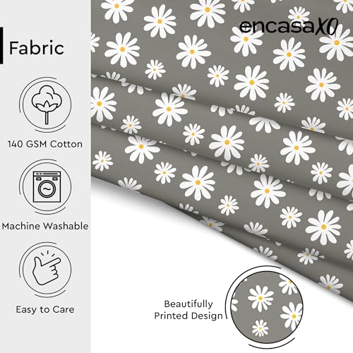 Image of Encasa XO Printed Fabric 59 inch (150 Cms) - Grey Daisy - Decorative Soft & Smooth, 100% Cotton Cloth for Curtains, Cushions, Dress Material, Upholstery, Bedcover - 1 Meter