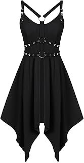 AMhomely Womens Vintage Gothic Dress High Waist Steampunk Co