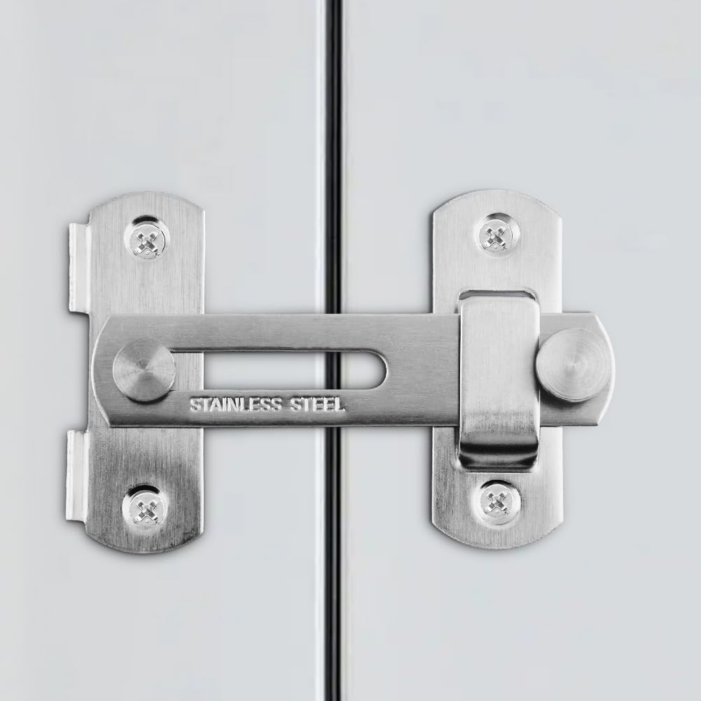 Flip Sliding Barn Door Lock, 180° 4 Inch Stainless Steel Angle Gate Latch, Slide Hardware Latch Buckle