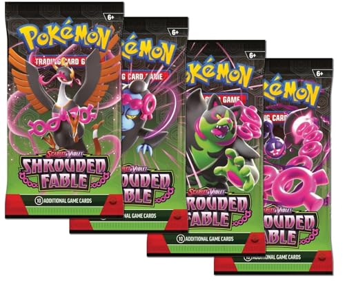 Shrouded Fable Booster Packs x4 | Pokémon Gift | Pokemon TCG: Scarlet & Violet | Official Pokemon Card Packs for Collectors | Pokemon Cards Rare Ex Double Rare or Golden Finds | Titan Authenticated