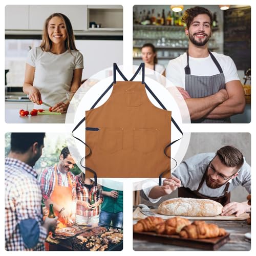 Tablier avec poches de cuisine réglable noir grand format pour chef - 4