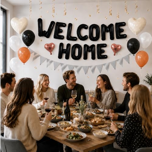 Image of TONIFUL 16Inch Black Welcome Home Balloons Banner, Housewarming Party Decor