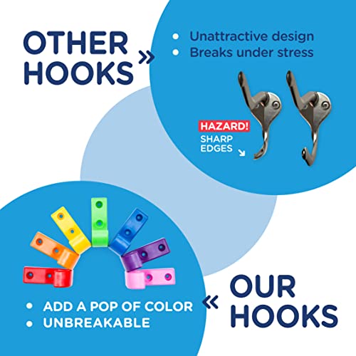 Toughook Heavy Duty Hooks For Hanging Coats, Jackets, Backpacks, Baseball Hats - Wall Mounted Rainbow Color Hangers For Kids, Perfect Hook For Classrooms, Bathroom Robes And Towels | J Hook 7-Pack #TOP3