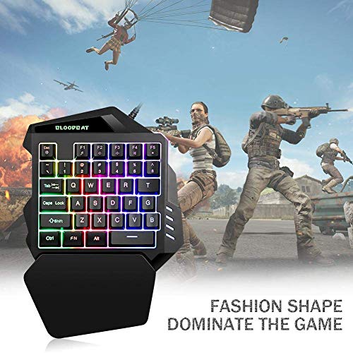 Image of G94 One Hand RGB Gaming Keyboard, USB Wired Rainbow Single Hand Keyboard with Wrist Rest Support, Multimedia Keys, Backlit Ergonomic Mechanical Feeling Keyboard for Game