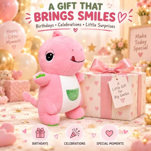 Image of Pink Dinosaur Soft Toy for Kids|25 CM Cute Plush Stuffed Animal| Soft Cuddly Dino Toy for Boys & Girls| Huggable Playtime Companion, Birthday Gift, Room Decor