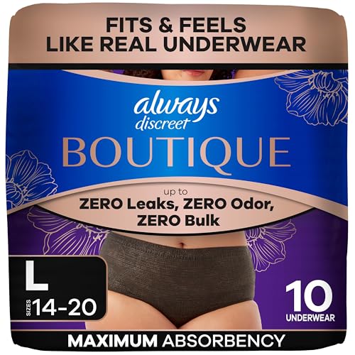 Always Discreet Boutique Incontinence and Postpartum Underwear for Women Maximum Protection Large Black 10 Count