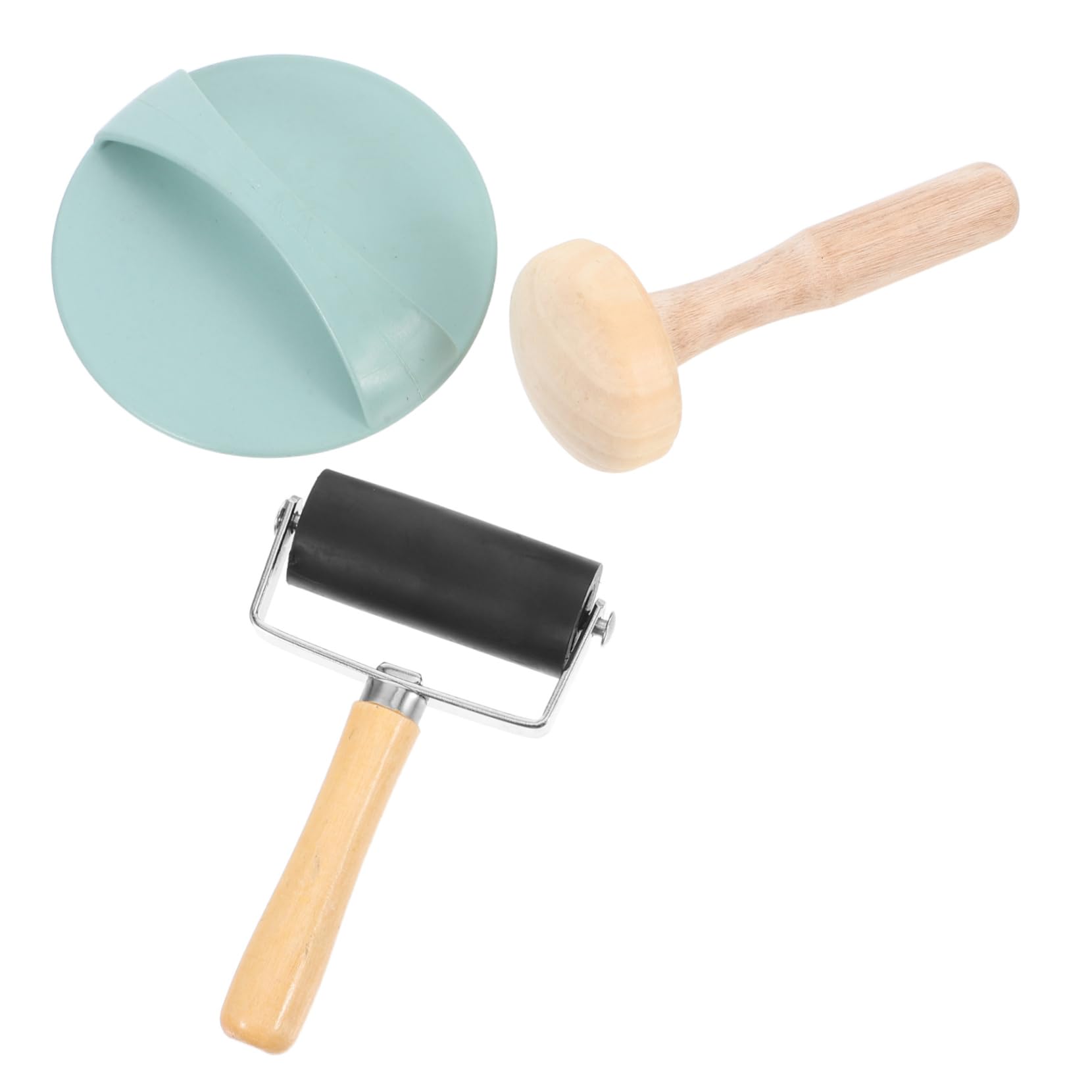 KALLORY Multipurpose Art Craft Printmaking Tool Set Wood Glue Roller Mallet Carving Hammer Ink Roller for Stamp Pad Tool