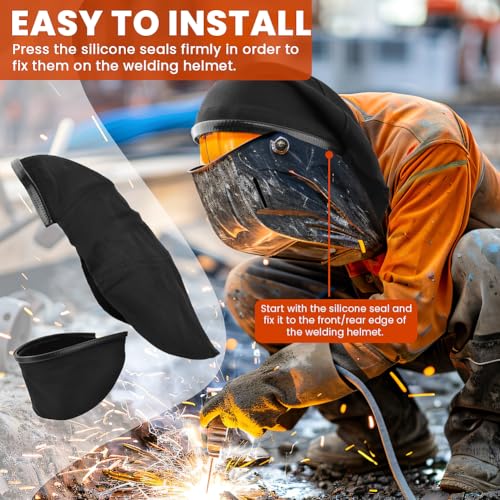 Welding Helmet Cover,2Pcs Welding Helmet Cover and Helmet Bib Set, Full Protection Welding Hood Welding Accessories with Press Fit Seal Fits Most Welding Helmets - Image 7