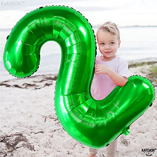 Image of KatchOn Giant Green Number 2 Balloon, 40 Inches, Perfect for 2nd Birthday Decorations, Tractor Party Supplies, Dinosaur Theme | Large Mylar Number one Balloon, Perfect for 2nd Birthday Decorations, Tractor Party Supplies, Dinosaur Theme