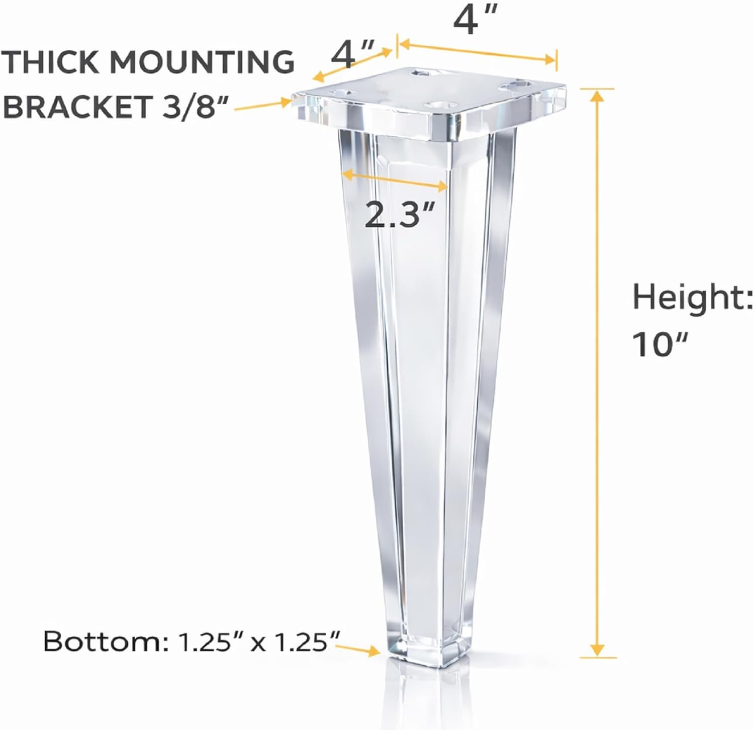 Acrylic Furniture Legs for Sofa, Cabinet, Table Lucite Furniture Legs Large 10" H Tapered Square Furniture Legs 4PC