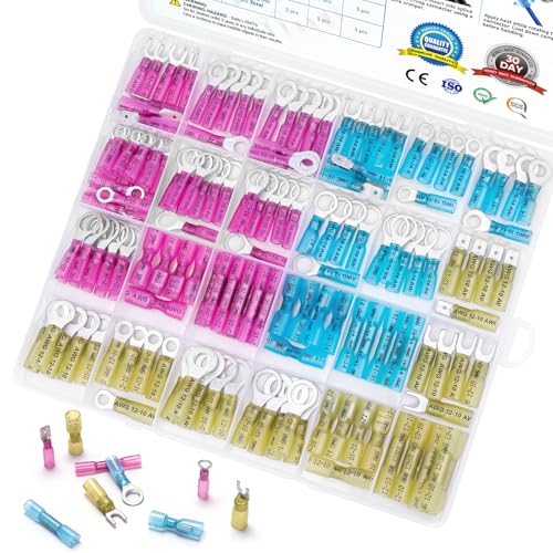 Image of TICONN 160 Pcs Heat Shrink Wire Connectors, Marine Crimp Ring Terminal Kit | Waterproof Seal, Corrosion Resistant Thick Tinned Copper, 3:1 Heat Shrink, Color-Coded Identification, Auto & Marine Use