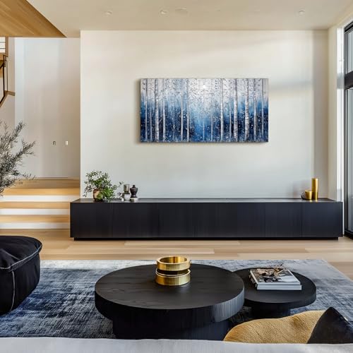 SERIMINO Birch Tree Landscape Wall Art, Abstract Forest Large Artwork for Walls, Modern Blue Aesthetic Canvas Prints, Nature Plant Trunk Wall Decor Living Room Bedroom Bathroom Kitchen 20"X40"