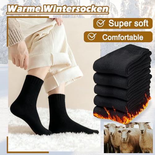Image of Josnown Thermal Warm Boot Socks for Women, 5 Pairs Winter Thick Cozy Hiking Crew Comfy Socks Full Cushioned, Size 5-10