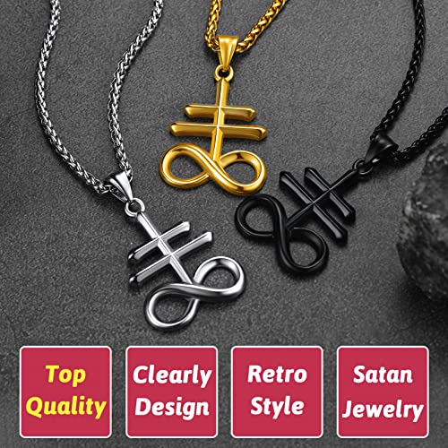 Collier Croix de Léviathan acier inoxydable pendentif sigil de Lucifer ajustable