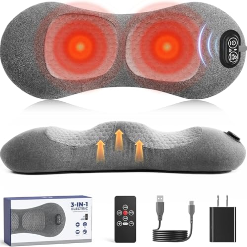 2026 Upgraded 3-in-1 Lumbar Support Pillow with Remote Control Triple Fusion Back Massager with Heat Vibration & Stretching Portable Electric Lumbar Pillow for Home Office Travel & Car