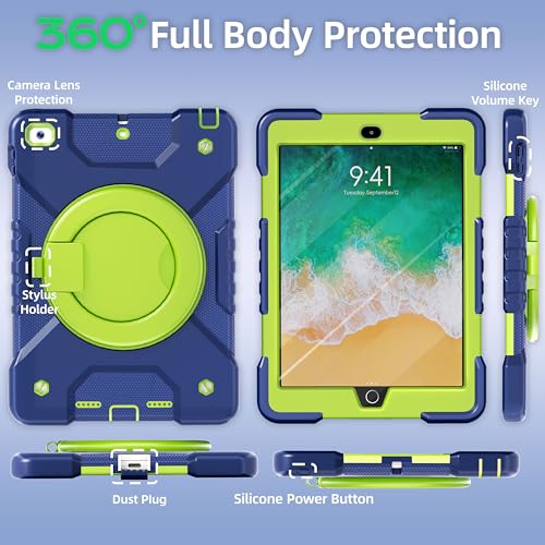 Andnary Case for iPad 6th/5th Generation 9.7 inch 2018/2017 Case, iPad Air 2 Case 9.7 inch Heavy Duty Protective Cover with 360° Rotate Handle Stand/Pencil Holder/Shoulder Strap (Navy+Green) by Andnary - Used condition - Image 7