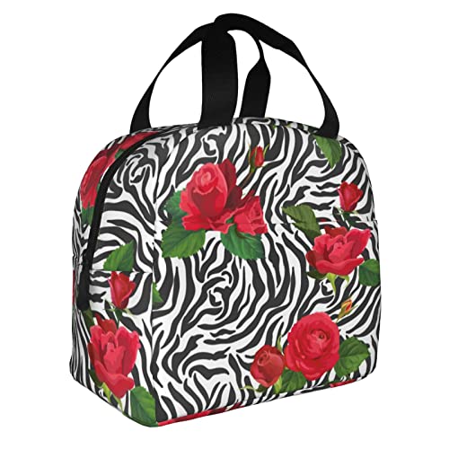 Rose Zebra Leopard Lunch Bag - Cheetah Lunch Box Floral Animal Skin Lunch Tote Bag Wildlife Cooler Bag Reusable For Girls Boys #TOP1