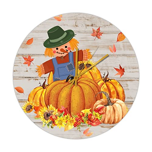 Horloge murale en bois d'automne et Thanksgiving ronde et silencieuse de 38 cm - 2