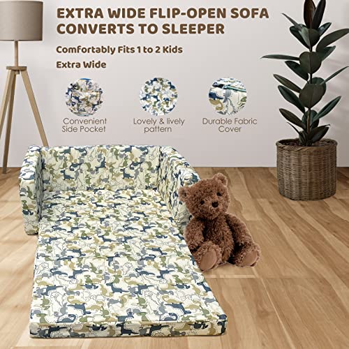 Truwelby Kids Sofa, Children's Extra Wide Convertible Sofa To Lounger - Extra Soft 2 Seats 2 In 1 Flip Open Chair & Sleeper, Cute Dinosaur Print Toddler Chair Kids Couch For Kids Girls Boys #TOP4