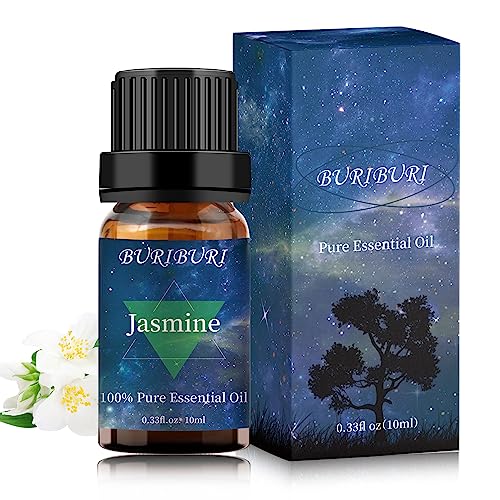 Image of BURIBURI Jasmine Essential Oil, 100% Pure, Undiluted, Natural, Organic Aromatherapy Jasmine Oils 10ML for Massage, Diffuser, Soap Making Candle Making