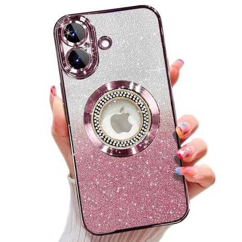 Image of Misscase for iPhone 17 Magnetic Glitter Case Compatible with MagSafe,Full Protection Slim Shockproof Anti-Scratch Case with Camera Lens Protector Plating Bling Dust-Proof Net for Women Pink