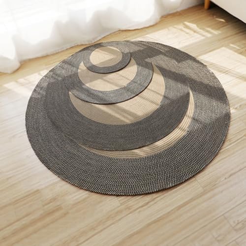 Image of Cotton Round Carpet 4x4 feet - Handmade Braided Boho Rug for Living Room, Bedroom & Balcony - Soft Washable Floor Mat, Color -Beige Center