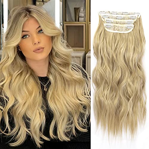 Lot de 4 extensions de cheveux synthétiques à clipser - 50,8 cm de long - Cheveux bouclés à clipser - Extensions de cheveux synthétiques doux et ondulés (22TH613#) Cover