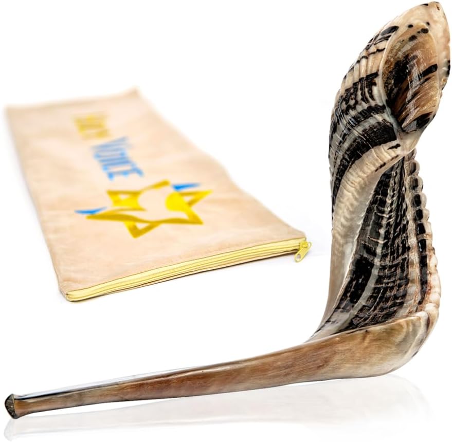 Holy Voice Kosher Ram Shofar Horn from Israel โ 16"-18" Musical Horn with Shofar Bag โ Decorative, Functional Jewish Judaica Gifts for Women & Men, Half Polished
