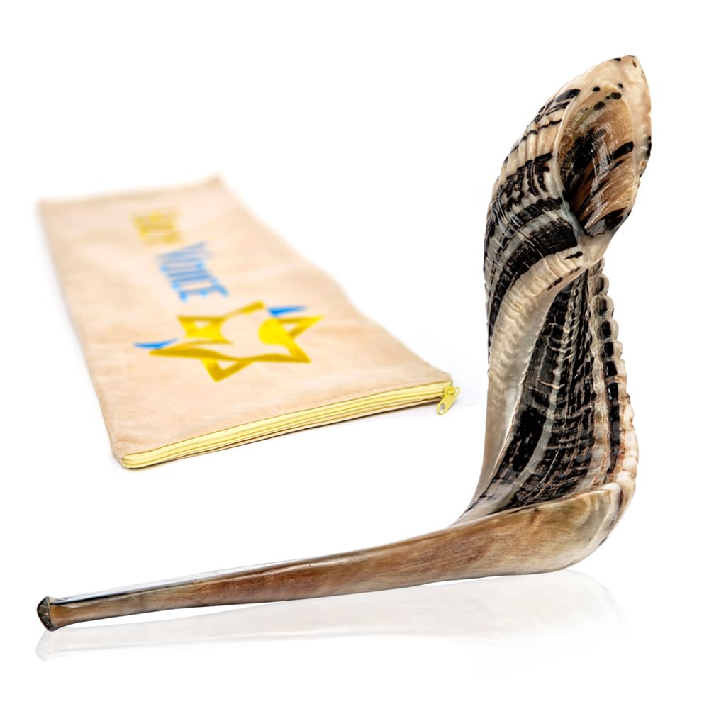 Holy Voice Kosher Ram Shofar Horn from Israel – 16"-18" Musical Horn with Shofar Bag – Decorative, Functional Jewish Judaica Gifts for Women & Men, Half Polished