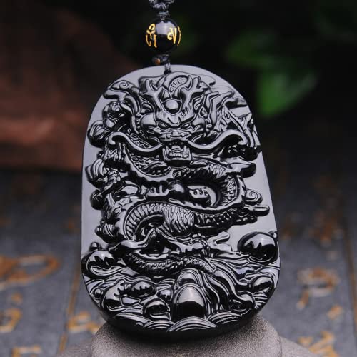 Collier obsidienne noire d'exception avec son amulette sculptée et perles